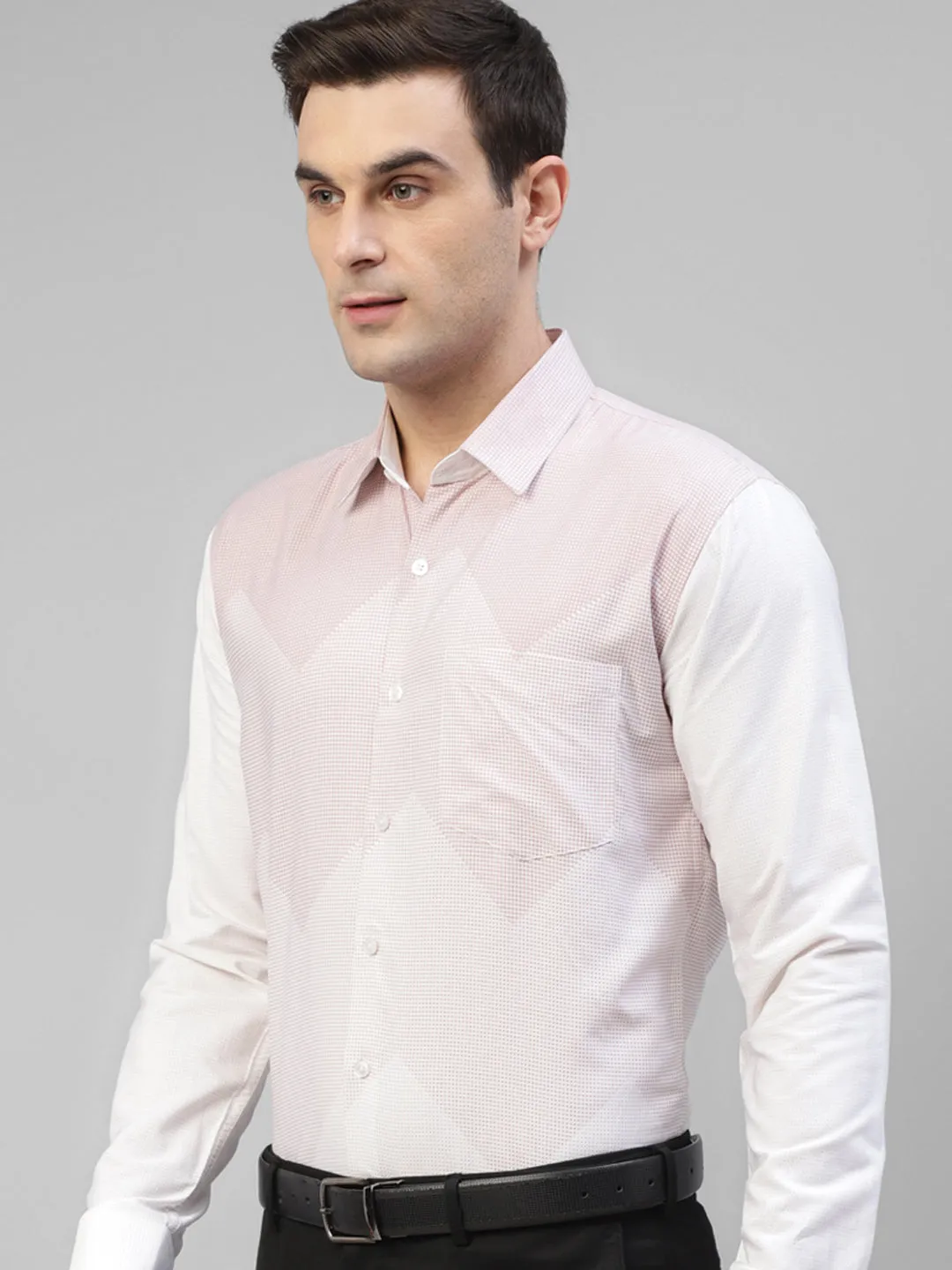 Men Pink & Cream Micro Checked Printed Slim Fit Party Shirt