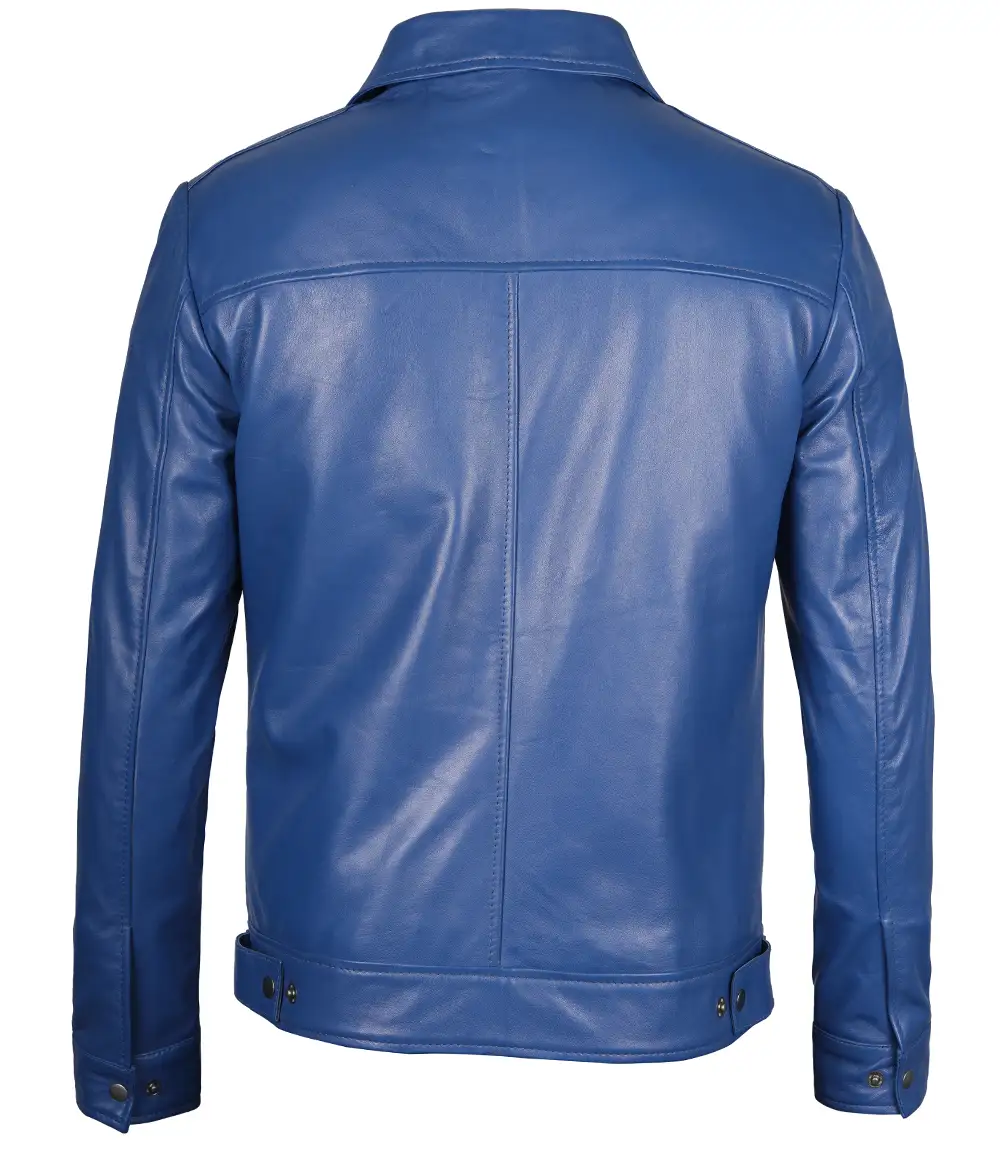 Men's Blue Real Leather Harrington Jacket