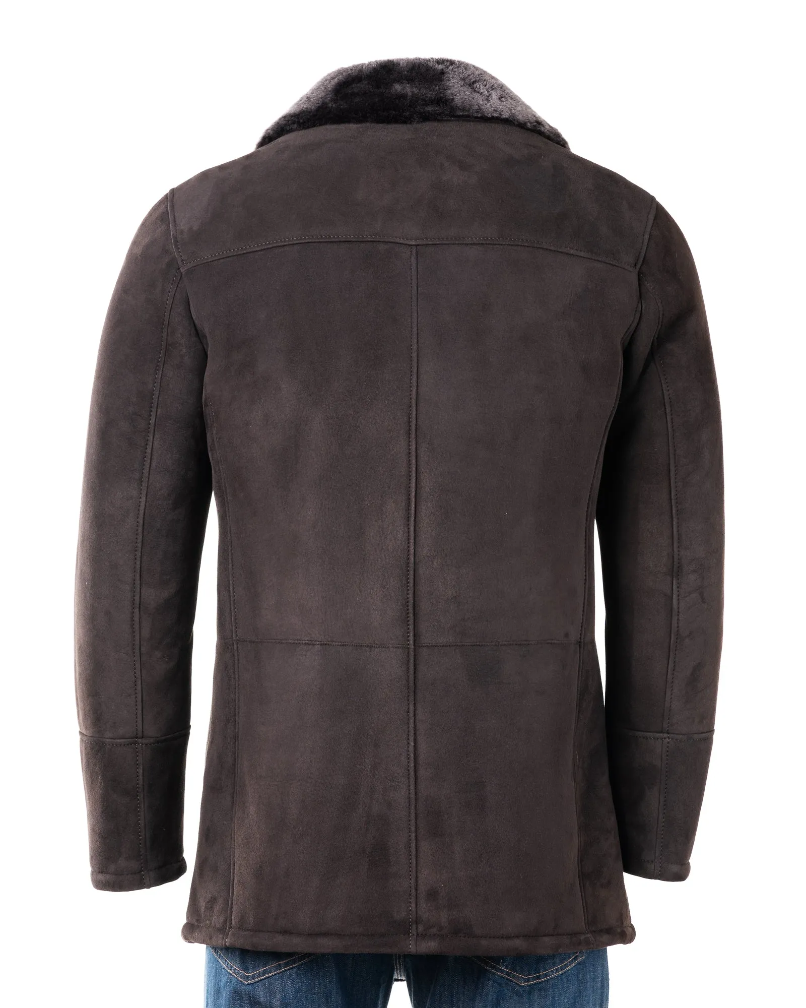 Mens 3/4 Deep Brown Shearling Sheepskin Coat: Darius