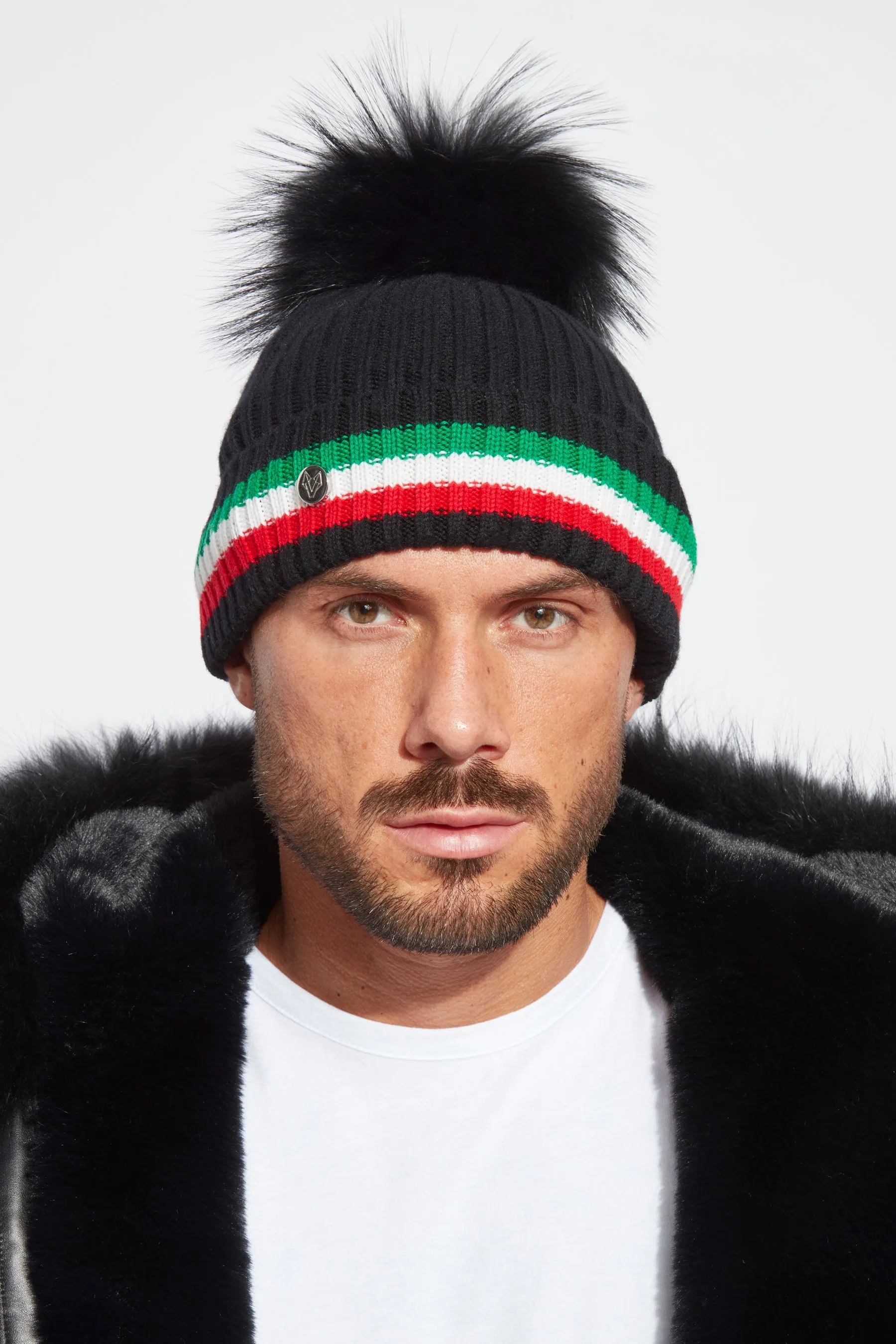 Mens Aston Merino Wool Pom Pom Hat - Black