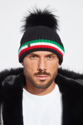 Mens Aston Merino Wool Pom Pom Hat - Black