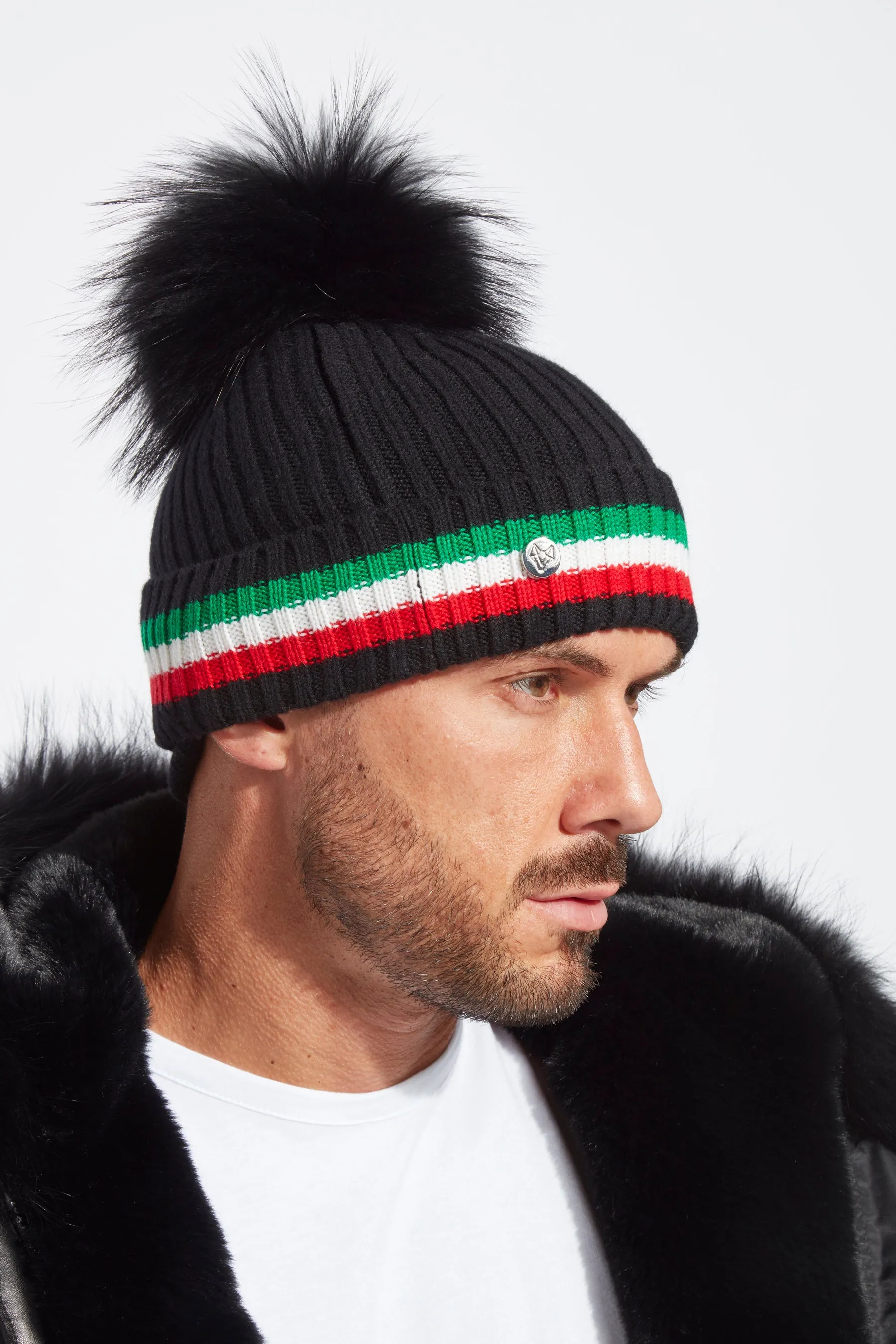 Mens Aston Merino Wool Pom Pom Hat - Black