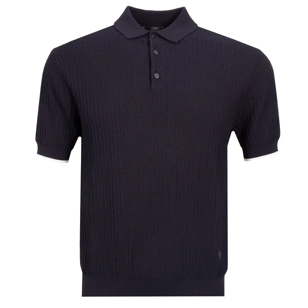 Mens Blue Chevron Knitted Polo 