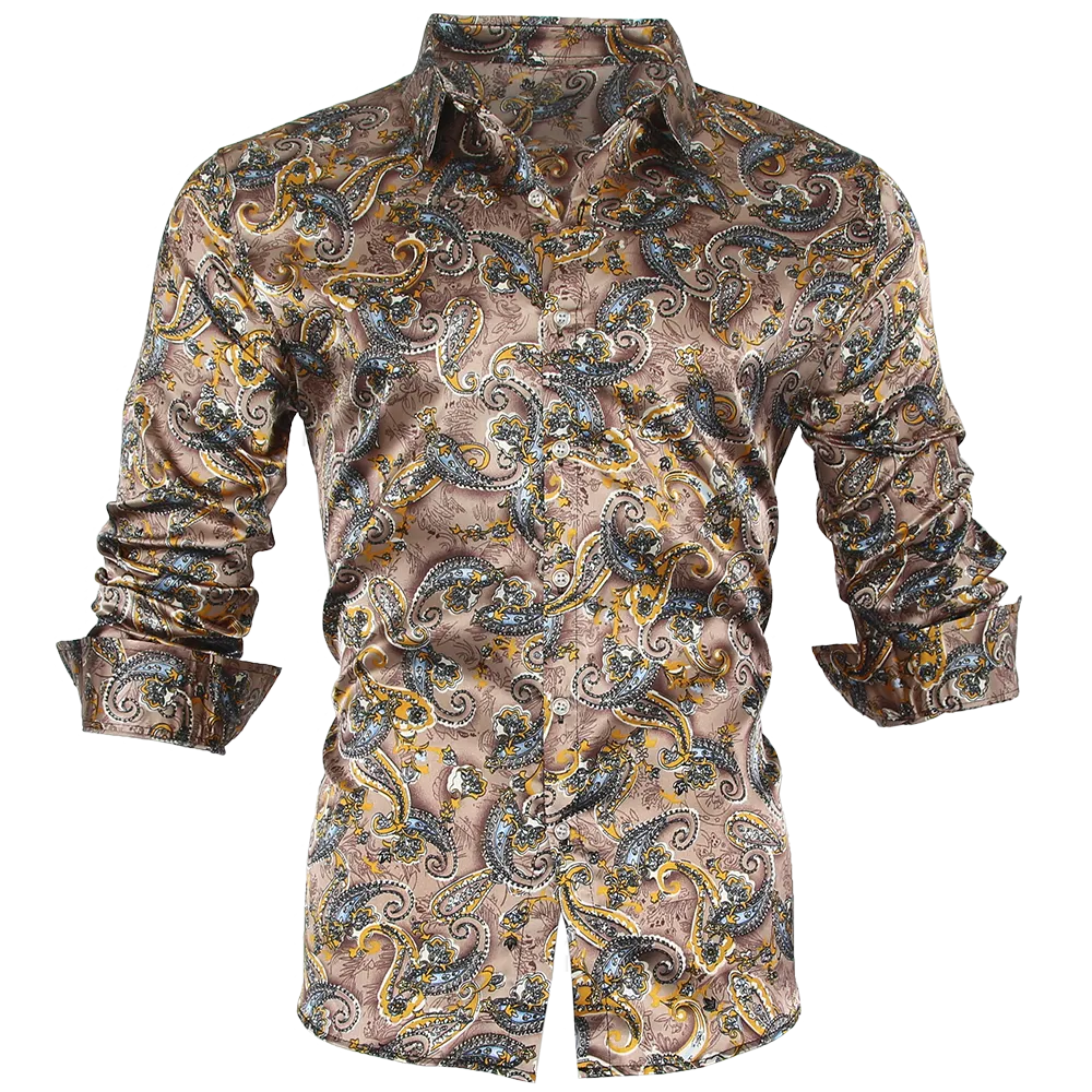 Men's Casual Streetwear Floral Printed Slim Regular Fit Long Sleeve Shirt