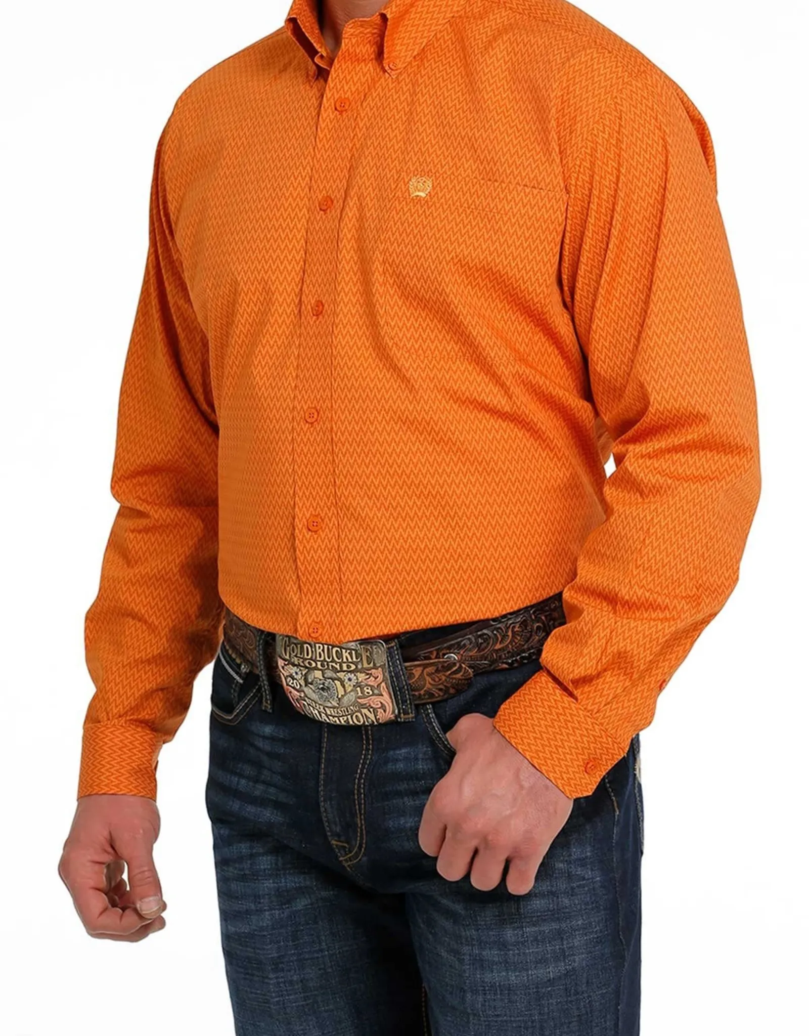 Mens Cinch Orange Chevron Long Sleeve Print Western Button Shirt