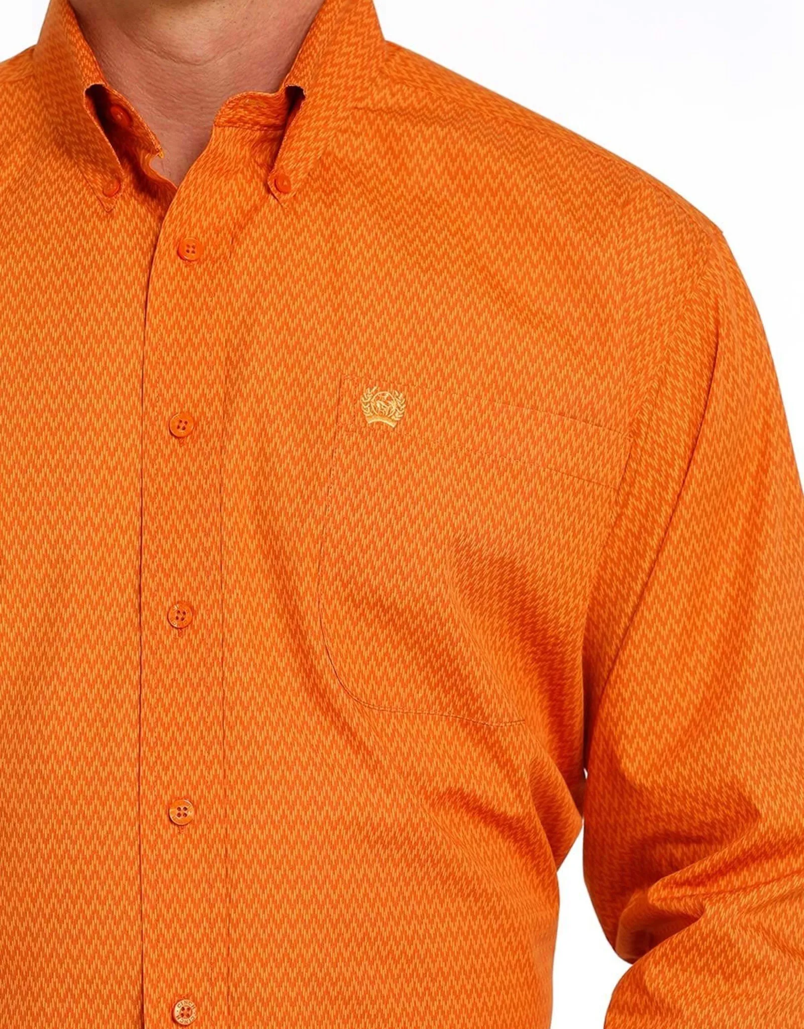 Mens Cinch Orange Chevron Long Sleeve Print Western Button Shirt