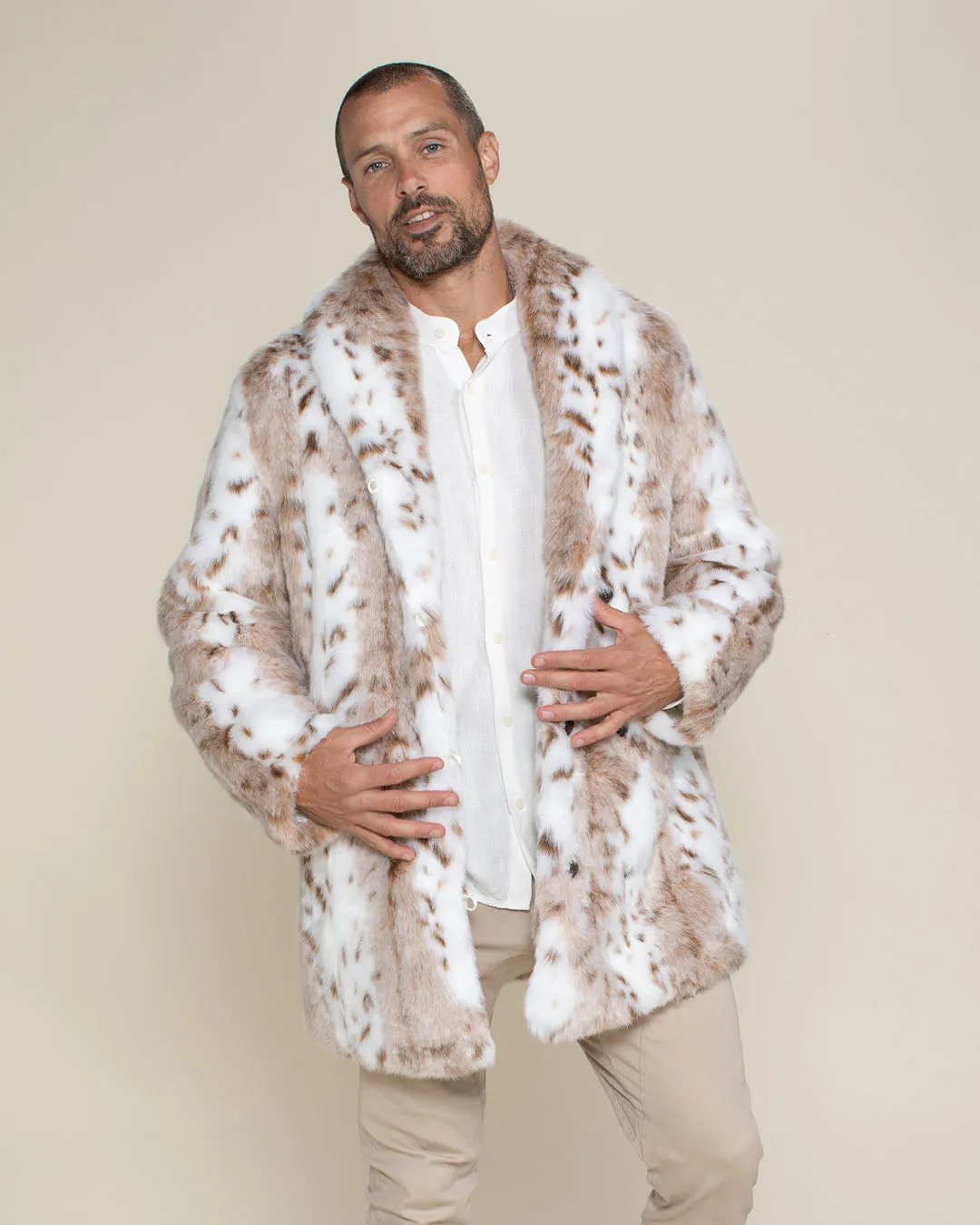 Men's Faux Fur Coat | Siberian Snow Leopard