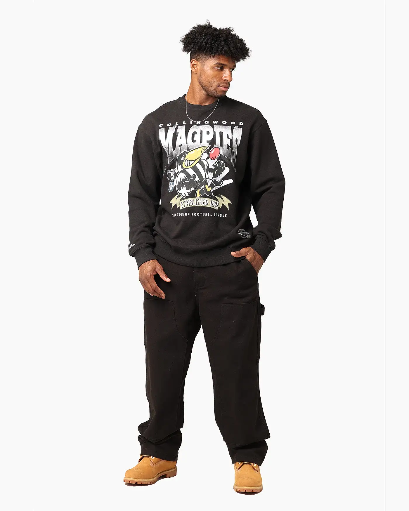 Mitchell & Ness Collingwood Magpies Character Crewneck Faded Black