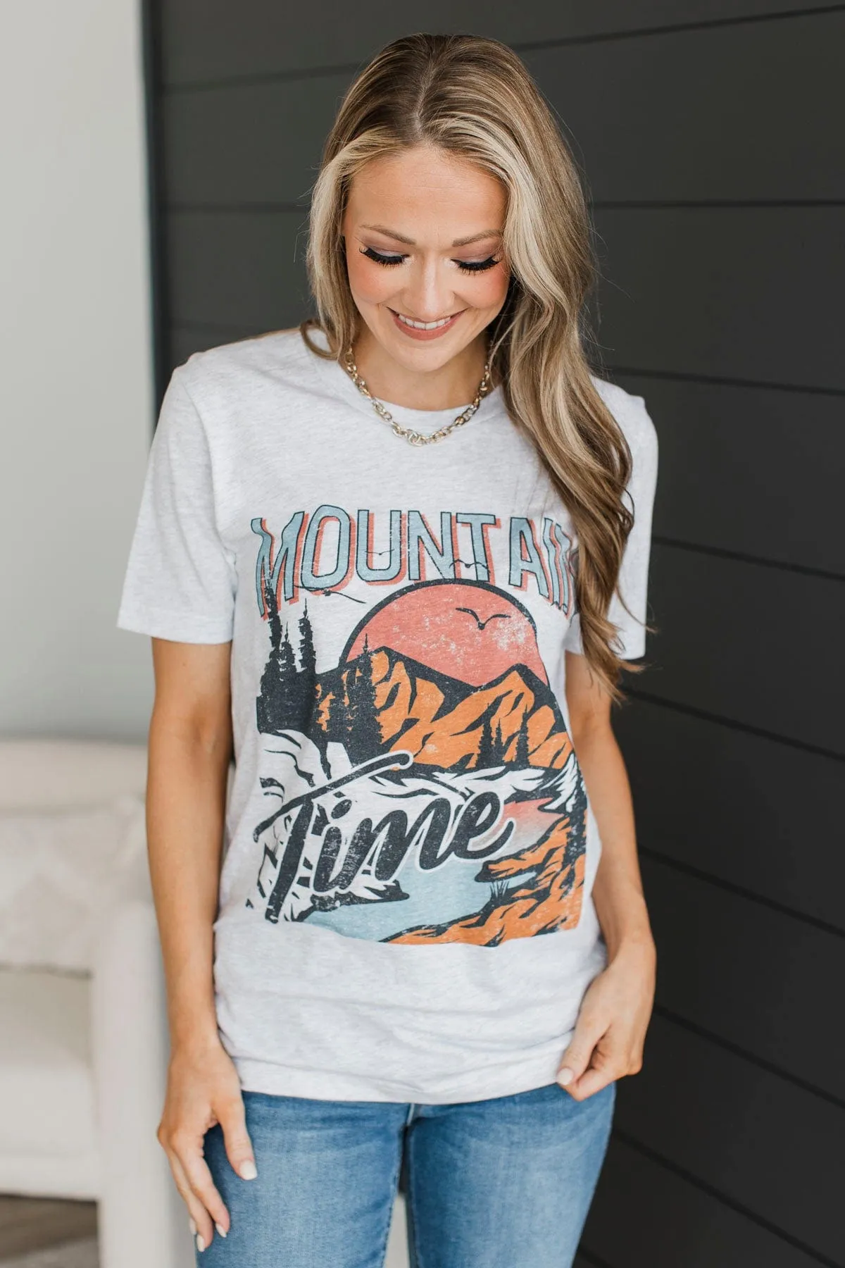 Mountain Time Graphic Tee- Heather Grey