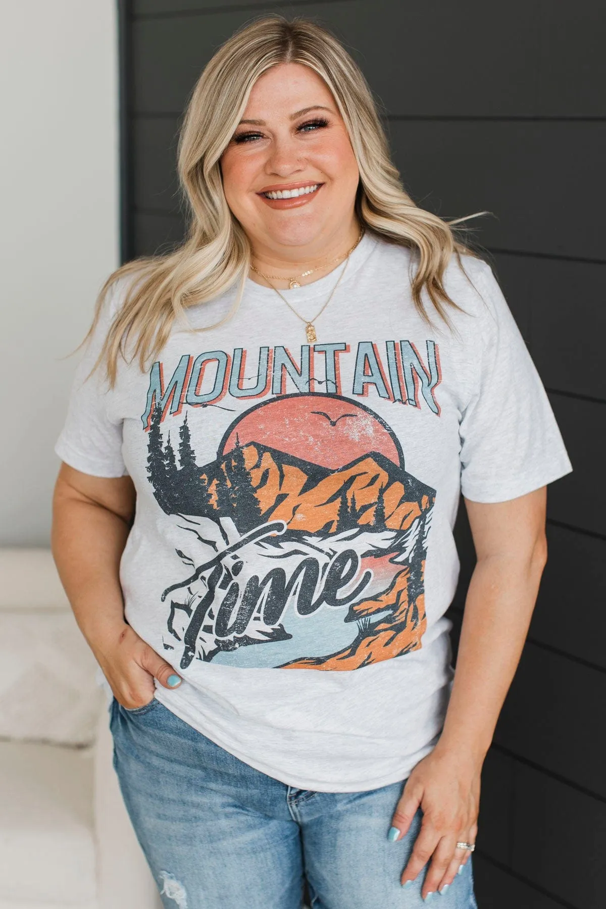 Mountain Time Graphic Tee- Heather Grey