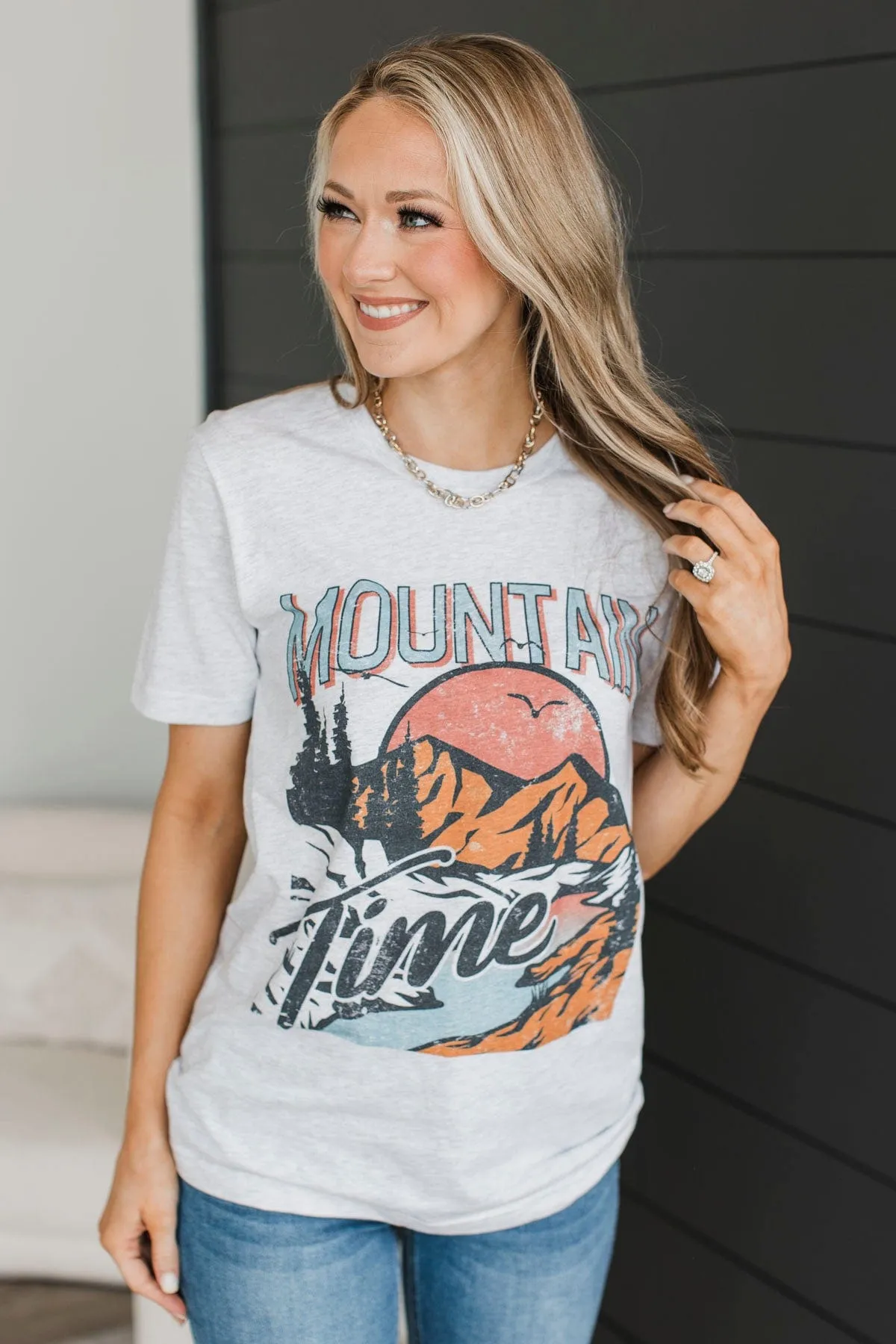 Mountain Time Graphic Tee- Heather Grey