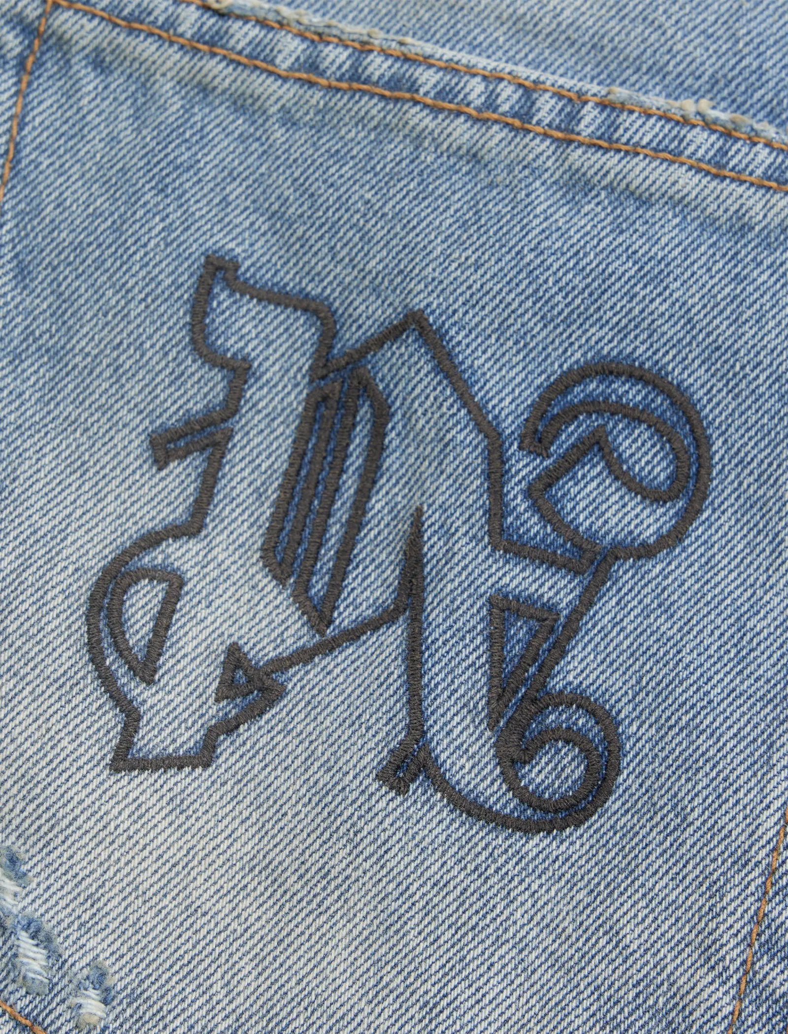 PALM ANGELS PA MONOGRAM DENIM PANT   LIGHT BLUE