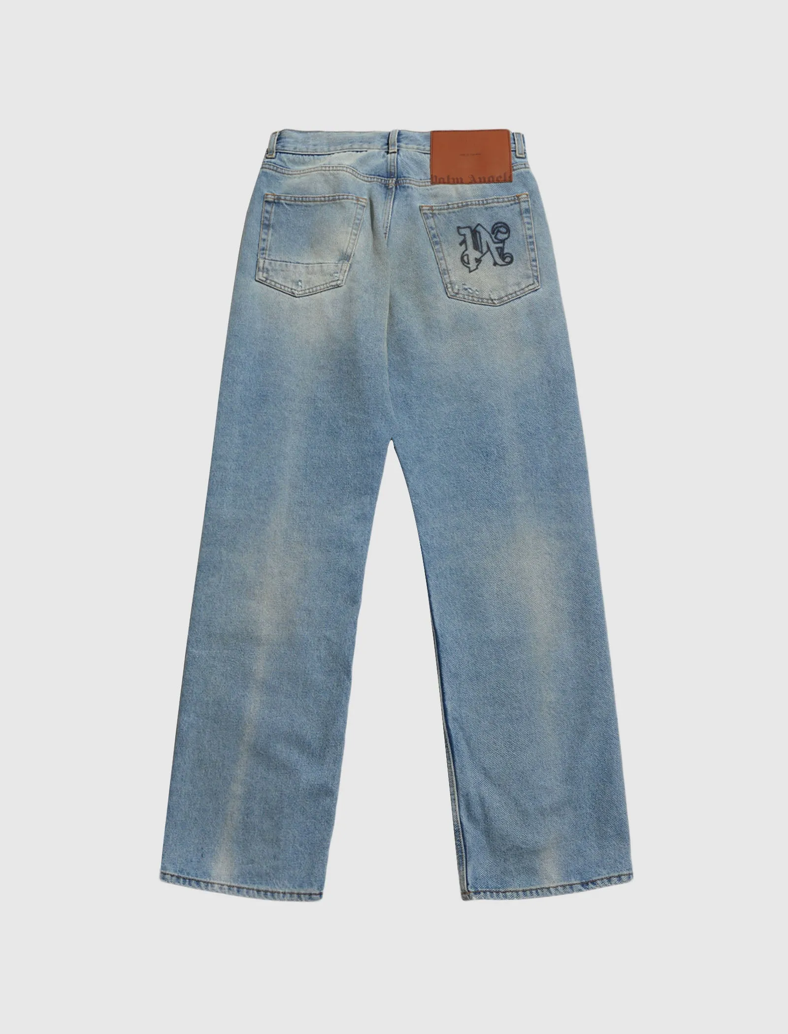 PALM ANGELS PA MONOGRAM DENIM PANT   LIGHT BLUE