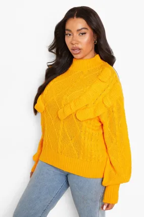 Plus Ruffle Cable Knit Sweater