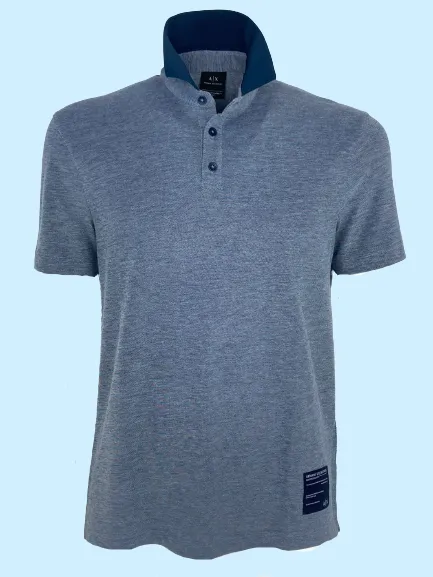 POLO UOMO GRIGIO SCURO CON COLLETTO BLU