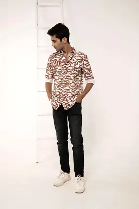 Printed Slim Fit Shirt with Flap Pockets