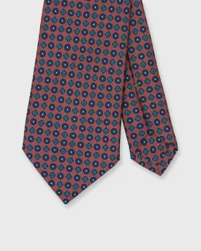 Silk Print Tie in Rose/Mid Blue/Blue Foulard