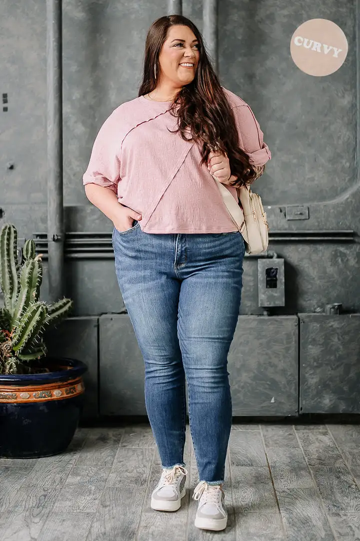 Take The Time Textured Top | Pink | Curvy