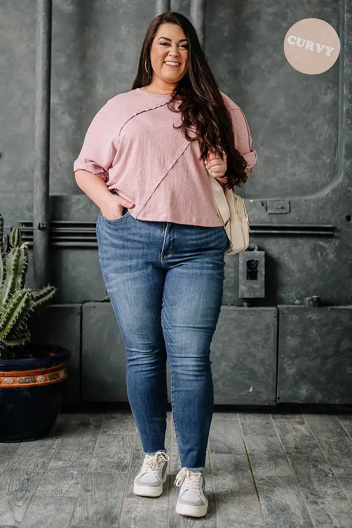 Take The Time Textured Top | Pink | Curvy