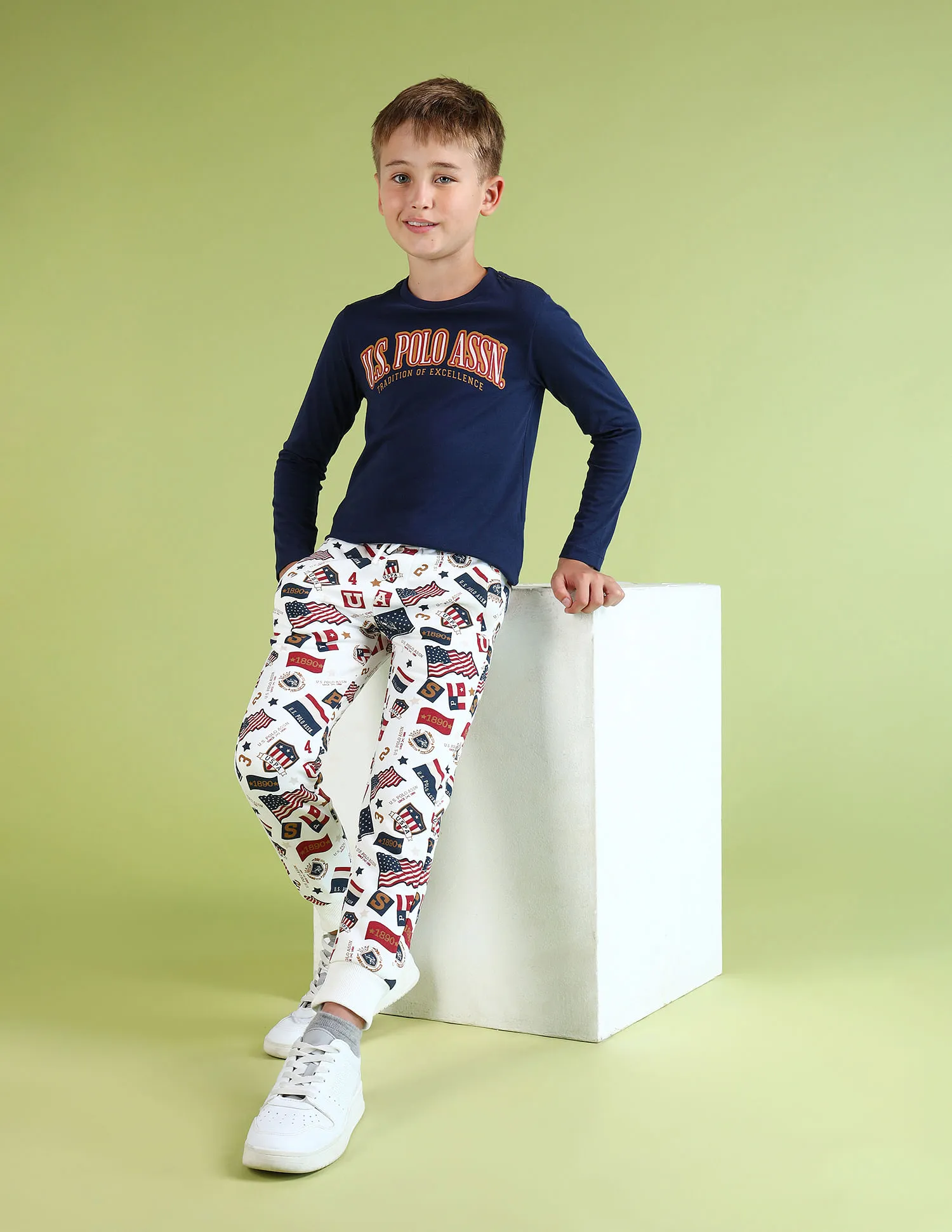 U.S. Polo Assn. Kids Boys All Over Printed Regular Fit Joggers