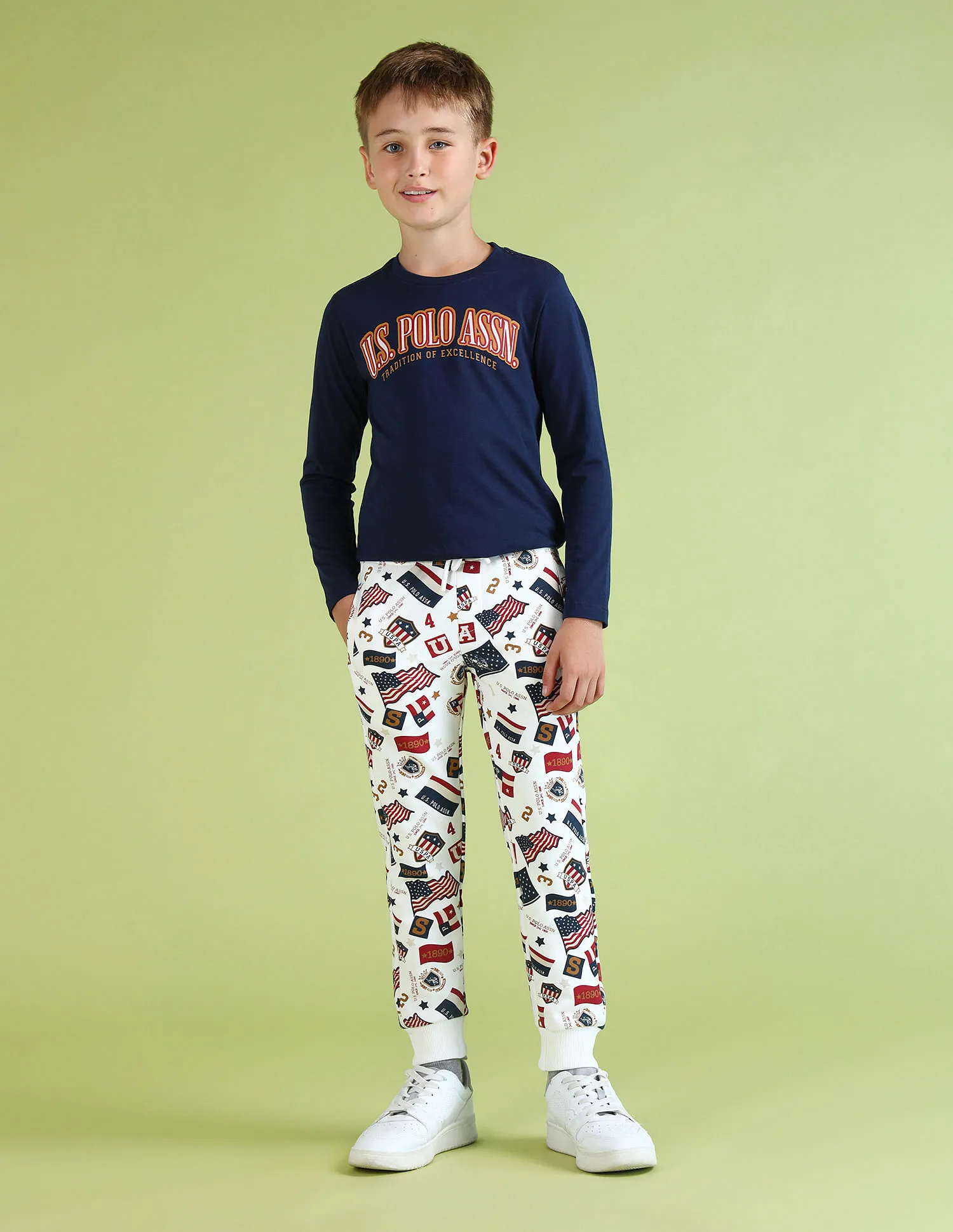 U.S. Polo Assn. Kids Boys All Over Printed Regular Fit Joggers