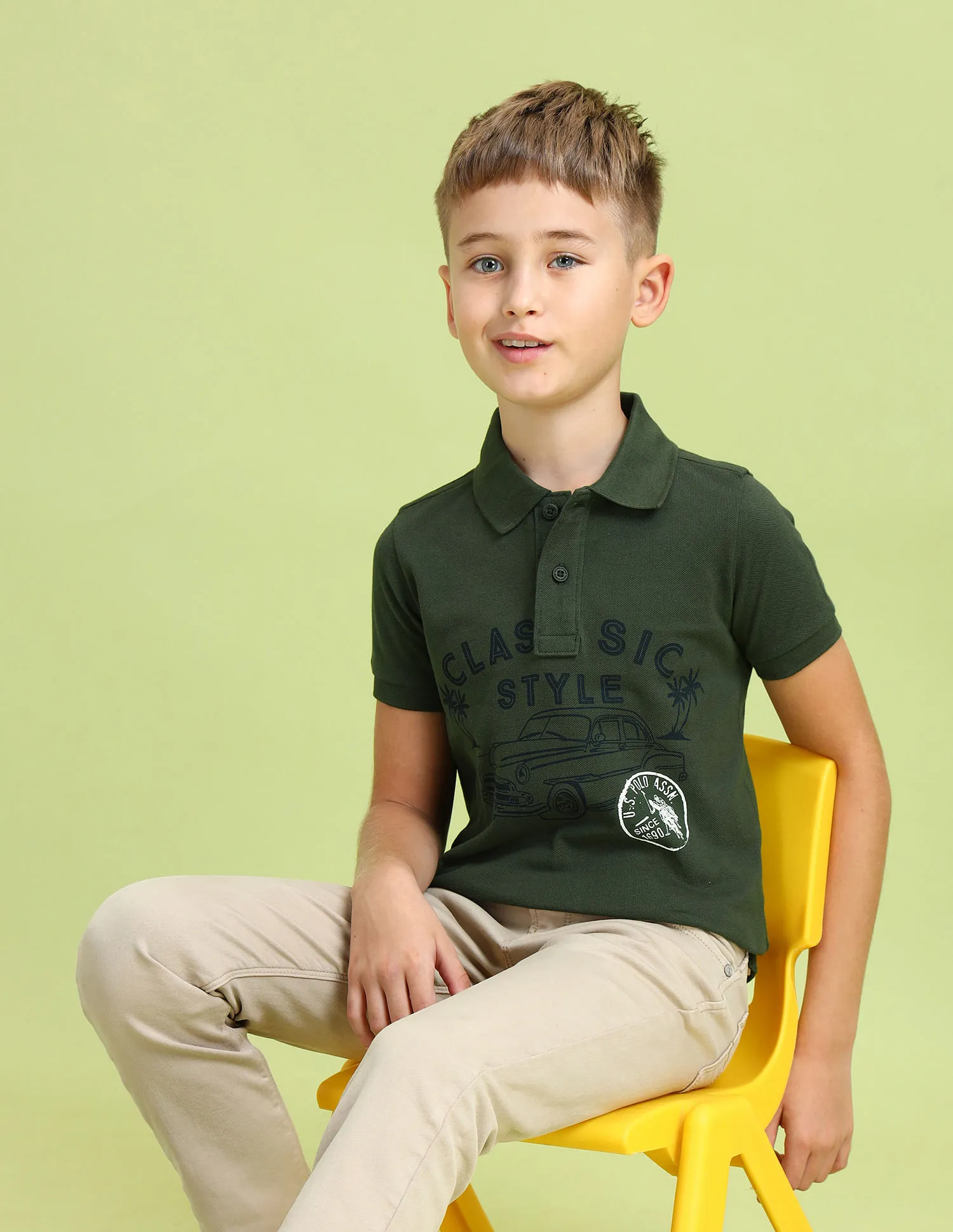 U.S. Polo Assn. Kids Boys Graphic Printed Regular Fit Polo Shirt