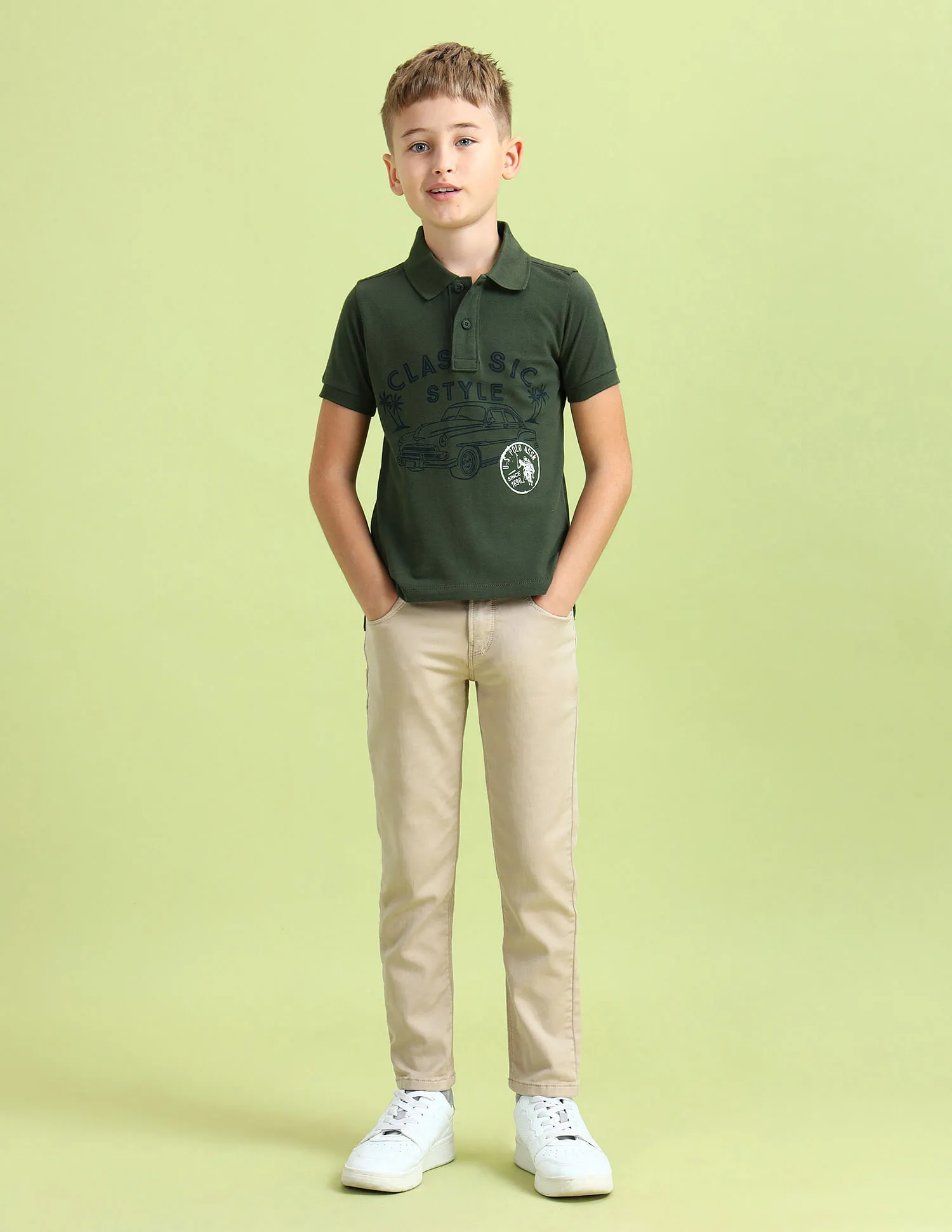 U.S. Polo Assn. Kids Boys Graphic Printed Regular Fit Polo Shirt