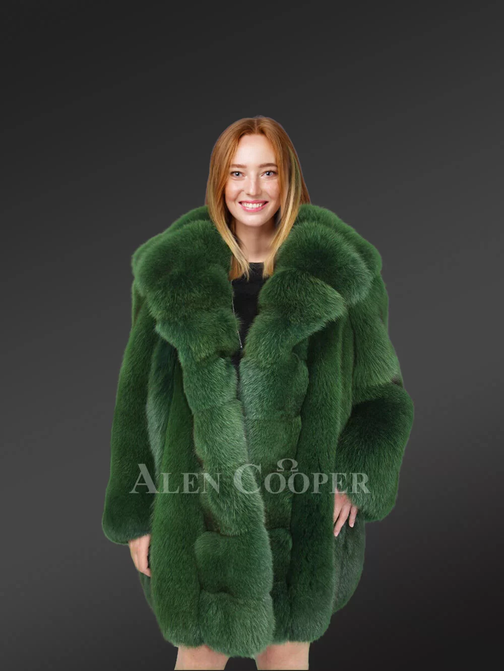 Womens Fox Fur Long Coat in Swing Style