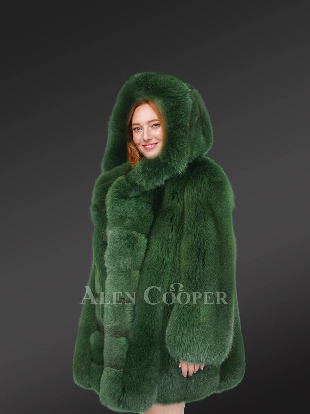 Womens Fox Fur Long Coat in Swing Style