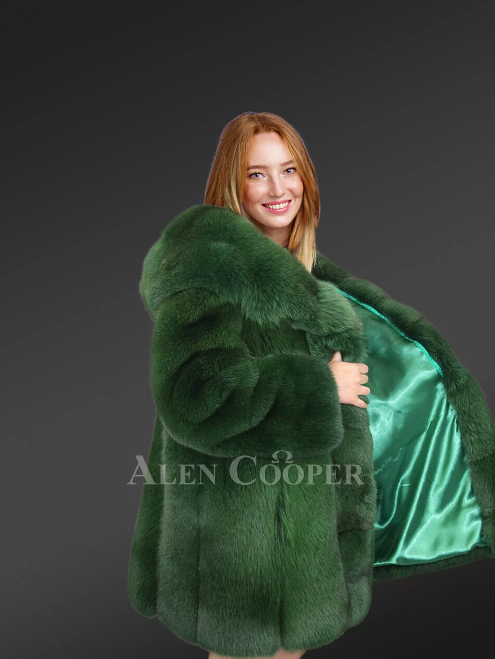 Womens Fox Fur Long Coat in Swing Style