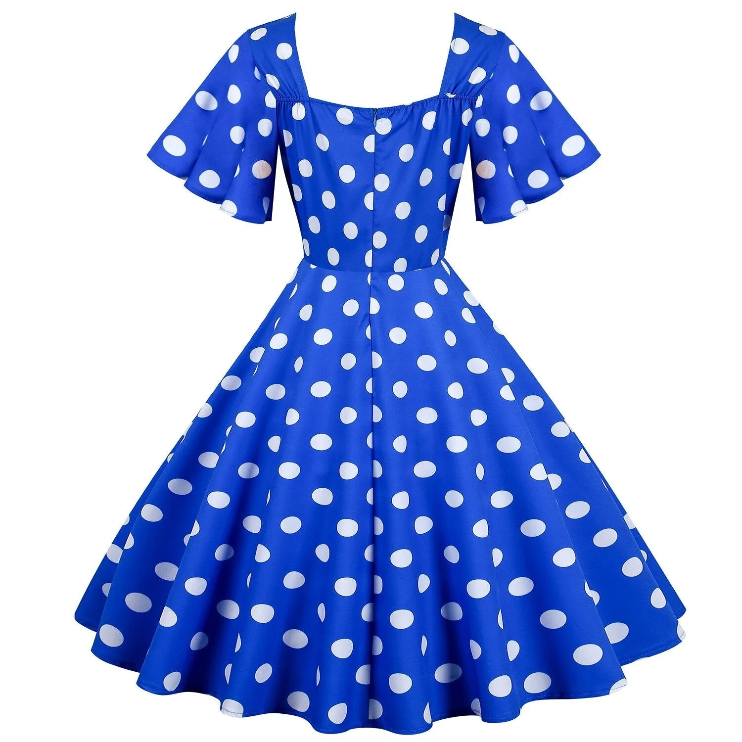 Womens Hepburn Tunic Midi Dress 50s Short Sleeve V-Neck Ladies Polka Dot Robe Femme Vestidos Boho Beach Holiday Swing Dresses