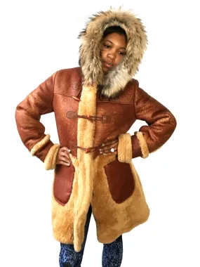 Women's Long Sheepskin Coat with Fur Style #1044