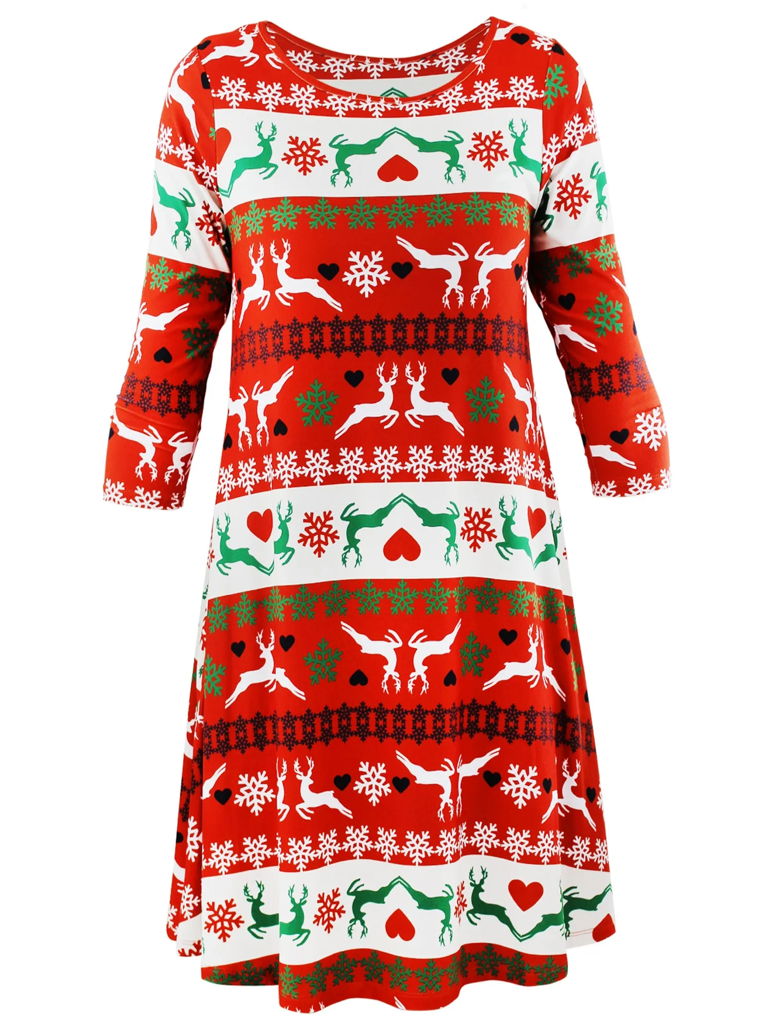 Womens Reindeer Holiday Print Lightweight Christmas Swing Dress