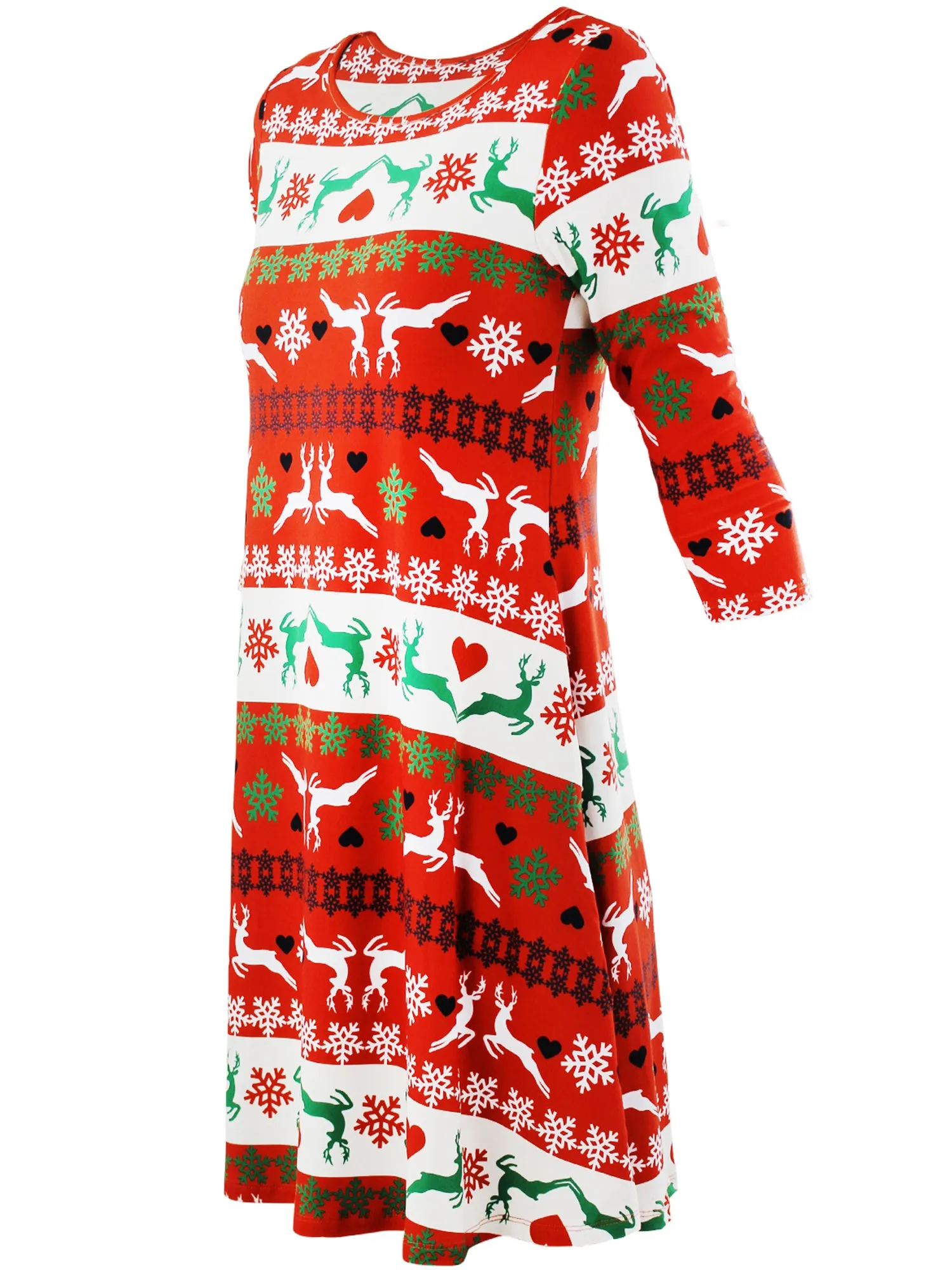 Womens Reindeer Holiday Print Lightweight Christmas Swing Dress